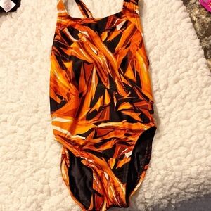 Speedo Orange and Black Swimwear Size 6/6X
